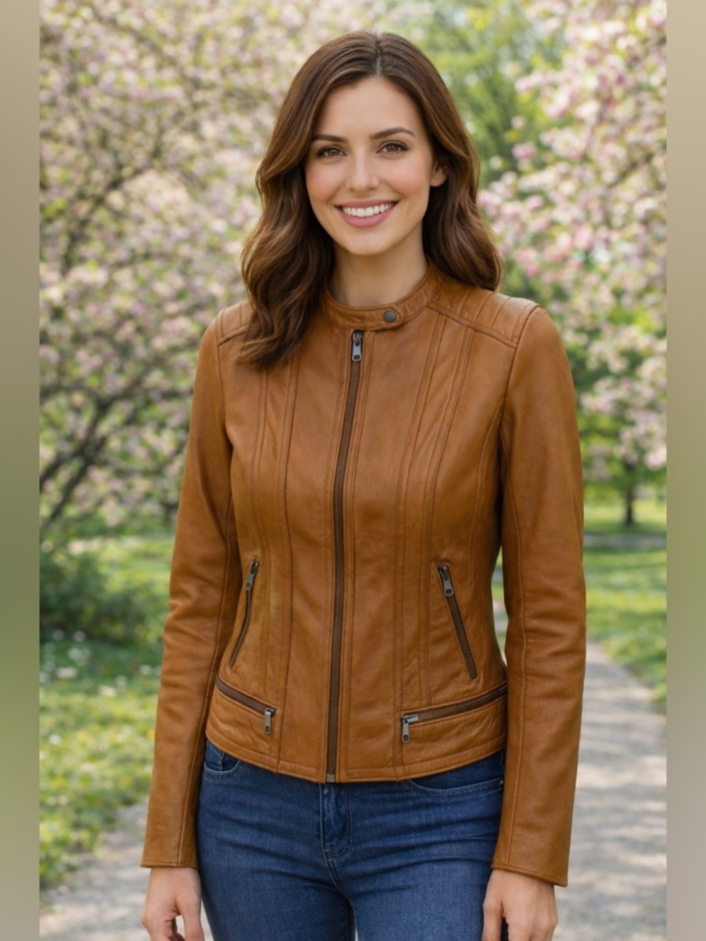 EUC Vintage NAF NAF Tan Lambskin Leather Jacket Size 2
